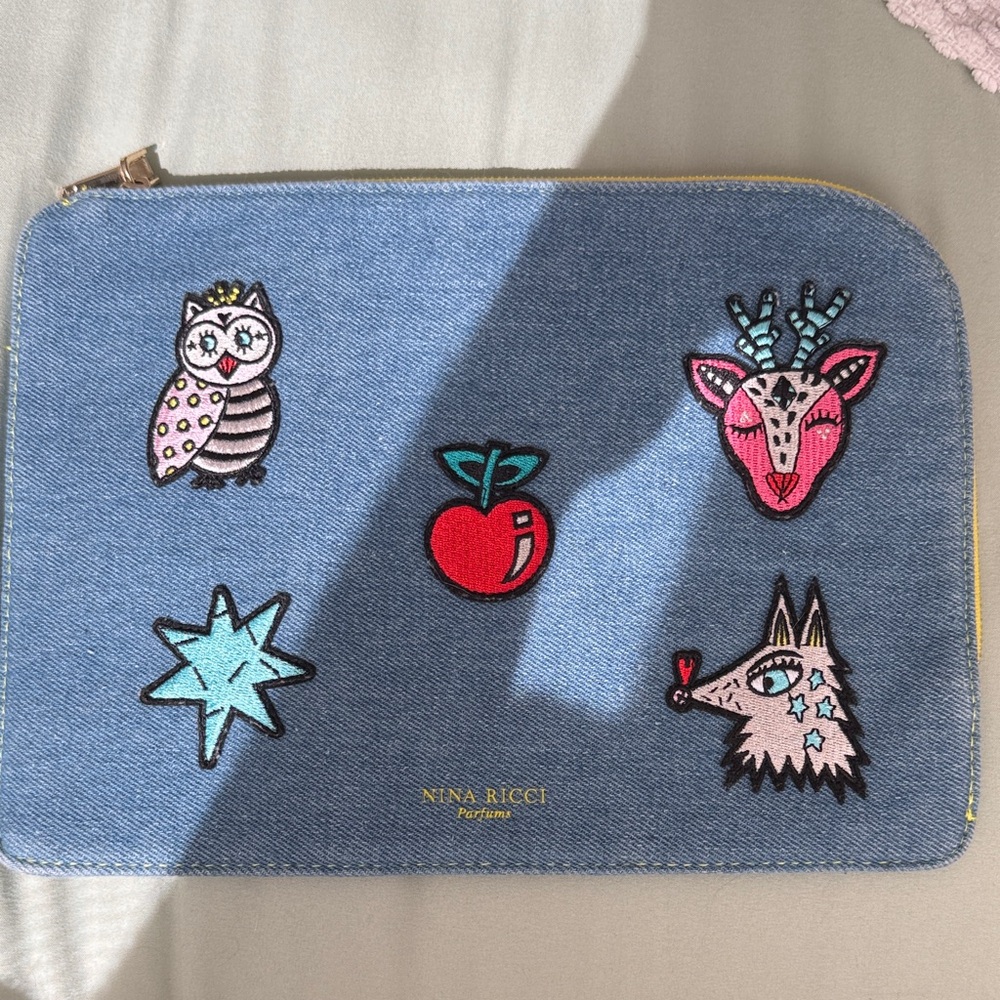 Nina Ricci Denim Pouch with Colorful Embroidery